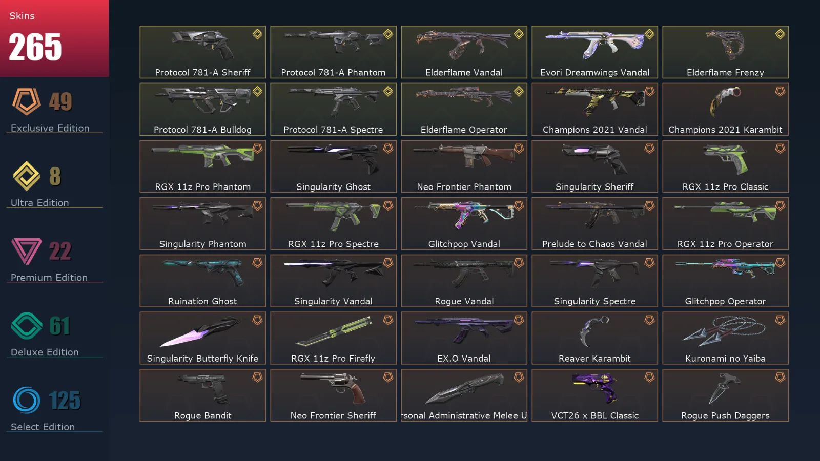 [Valorant] | EU | Level 500 | Silver 3 | 29 Agents | 265 Skins