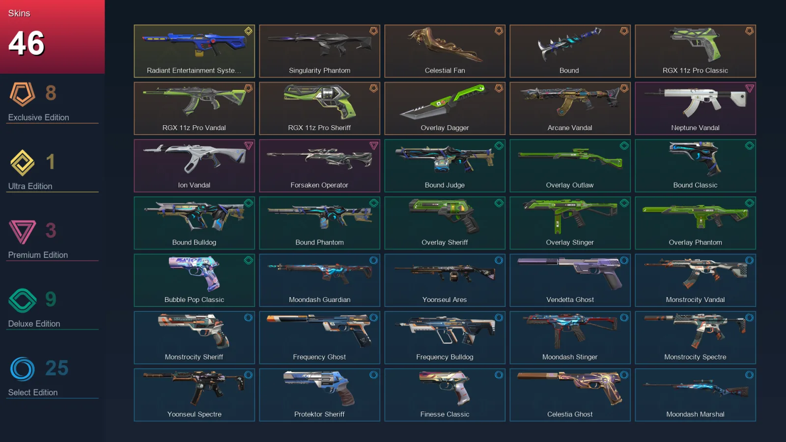 EU | Lv163 | Unranked | 46 Skin | 27 Agent | 92 Buddy