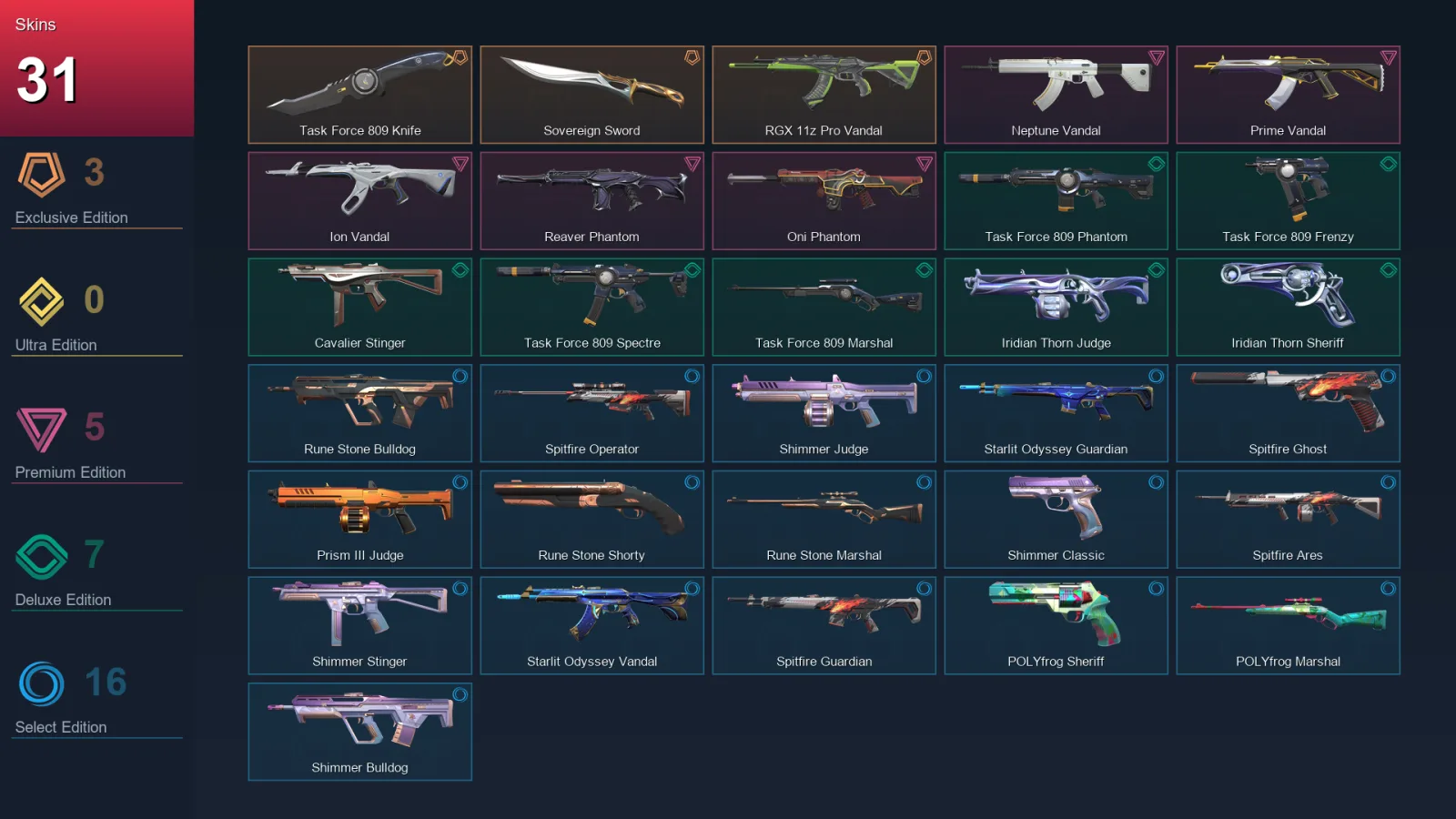 NA | Lv48 | Unranked | 31 Skin | 17 Agent | 32 Buddy