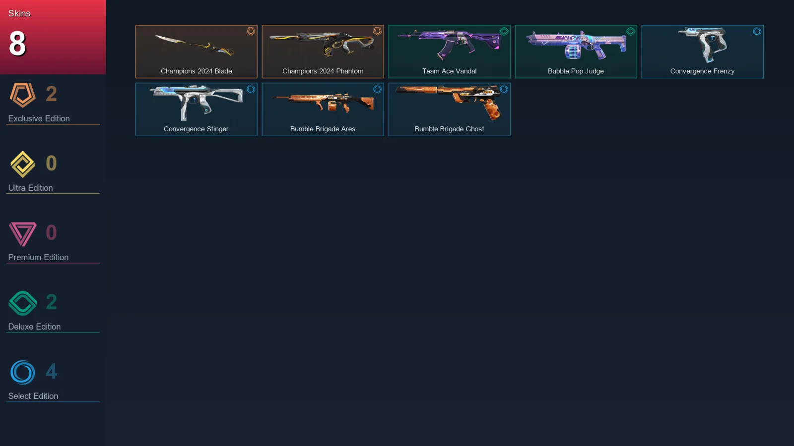 NA | Lv19 | Unranked | 8 Skin | 7 Agent | 5 Buddy