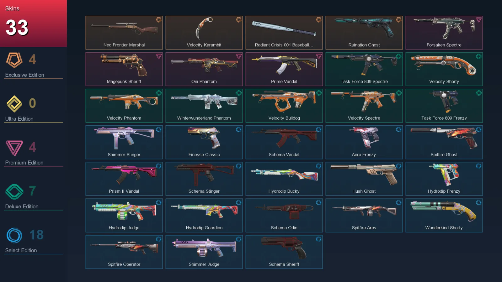 EU | Lv127 | Bronze II | 33 Skin | 29 Agent | 54 Buddy — Valorant account