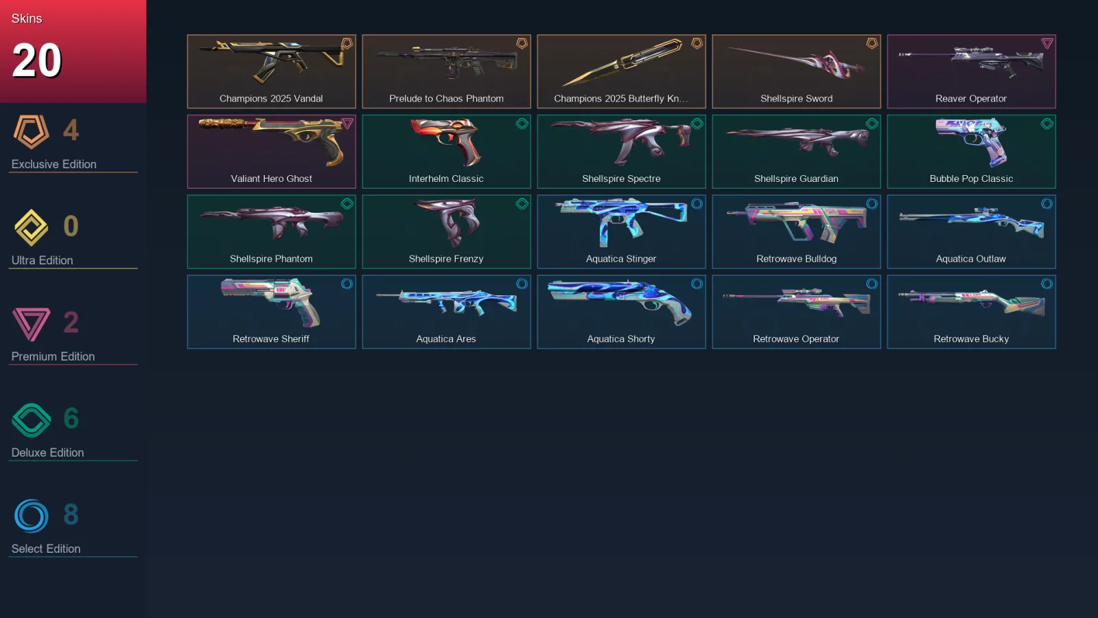 BR | Lv77 | Unranked | 20 Skin | 25 Agent | 28 Buddy — Shellspire Sword