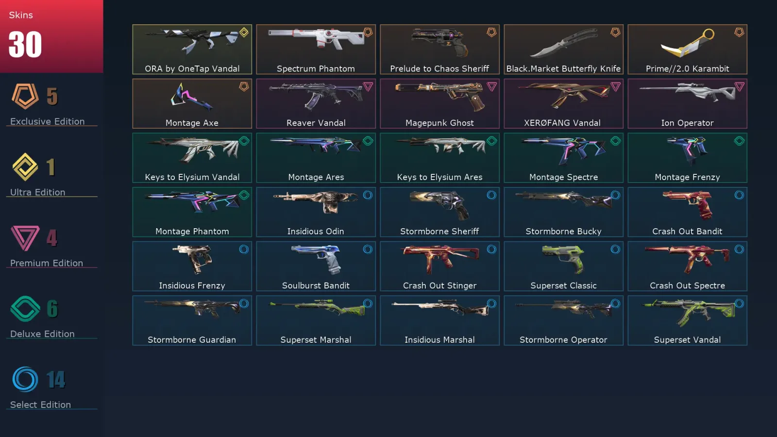 [Valorant] | EU | Level 44 | Platinum 2 | 15 Agents | 30 Skins — Valorant account