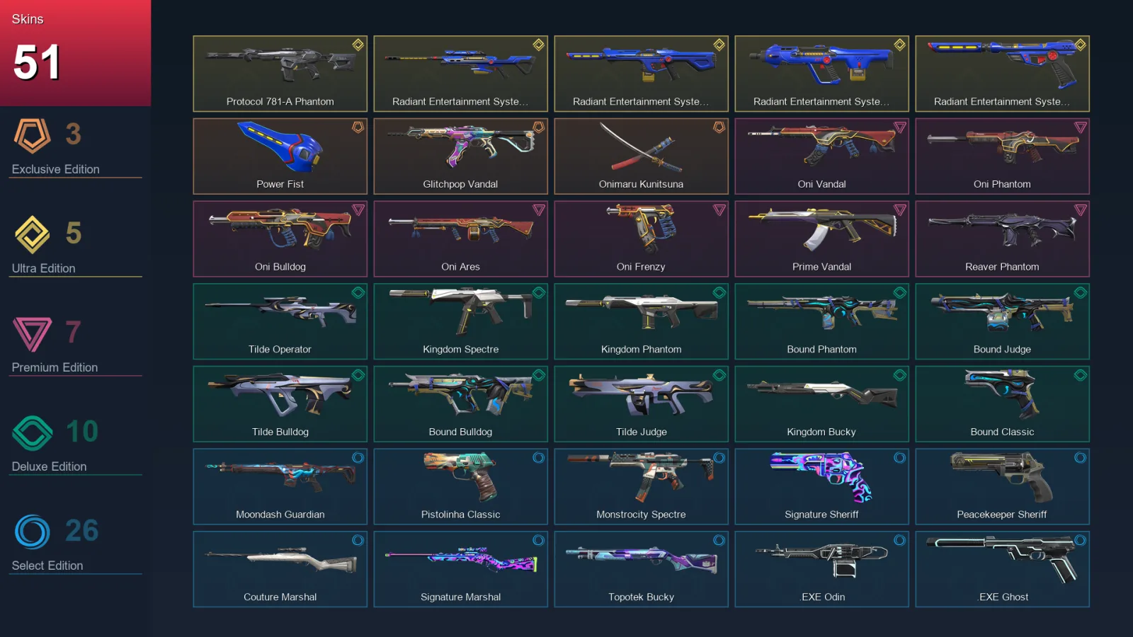 EU | Power Fist | Glitchpop Vandal | Onimaru Kunitsuna | Protocol 781-A Phantom | 51 Skin | 21 Agent | 64 Buddy | Lv90