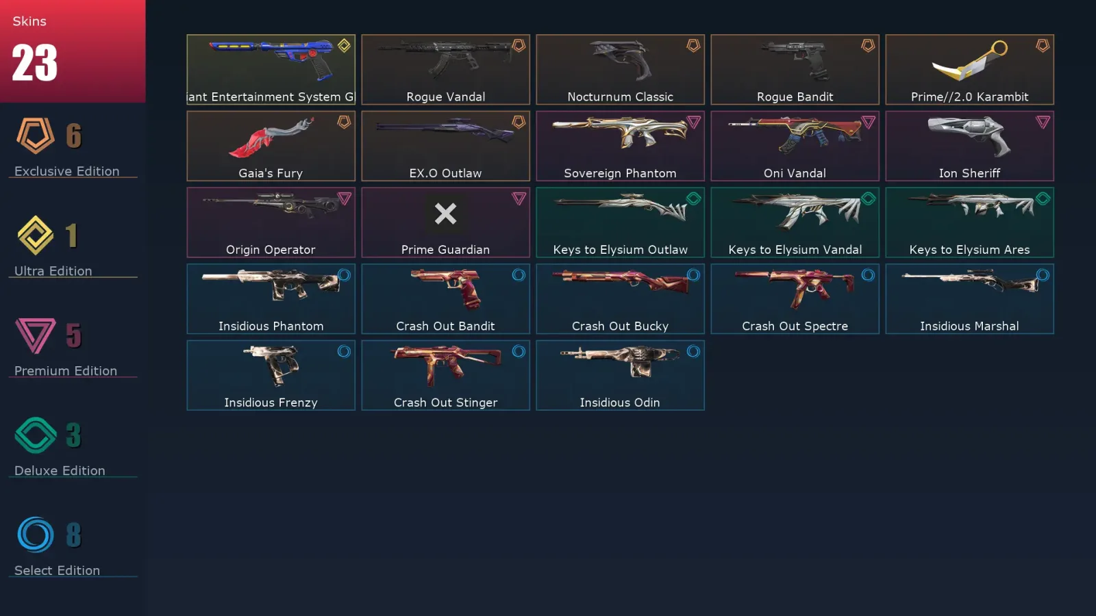 [Valorant] | EU | Level 34 | Ascendant 1 | 11 Agents | 23 Skins