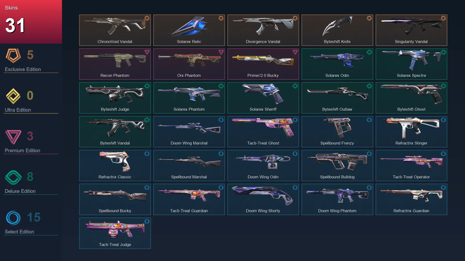 AP | Lv72 | Unranked | 31 Skin | 20 Agent | 30 Buddy