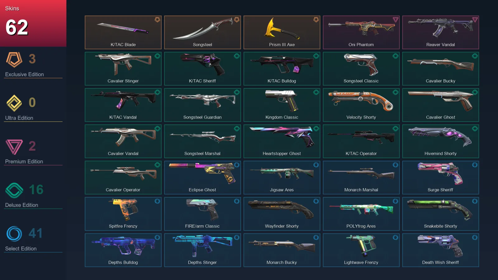 AP | Lv268 | Unranked | 62 Skin | 28 Agent | 116 Buddy