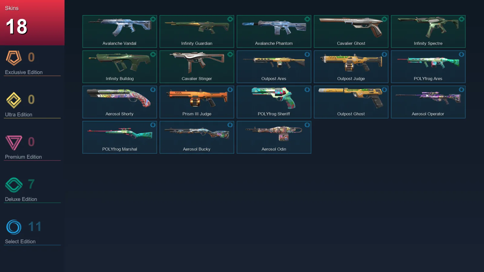 EU | Lv11 | Unranked | 18 Skin | 11 Agent | 20 Buddy