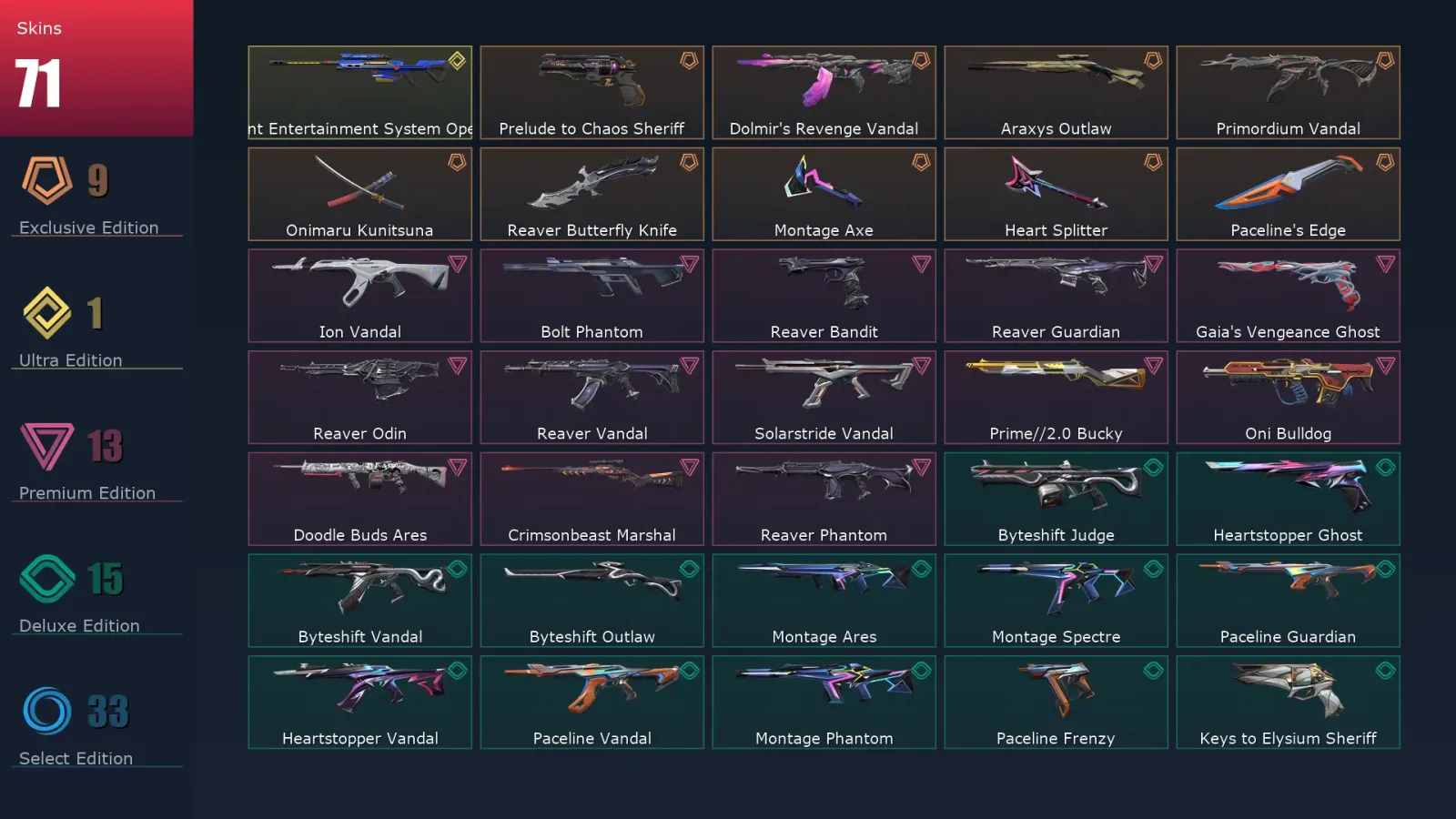 [Valorant] | EU | Level 267 | 29 Agents | 71 Skins