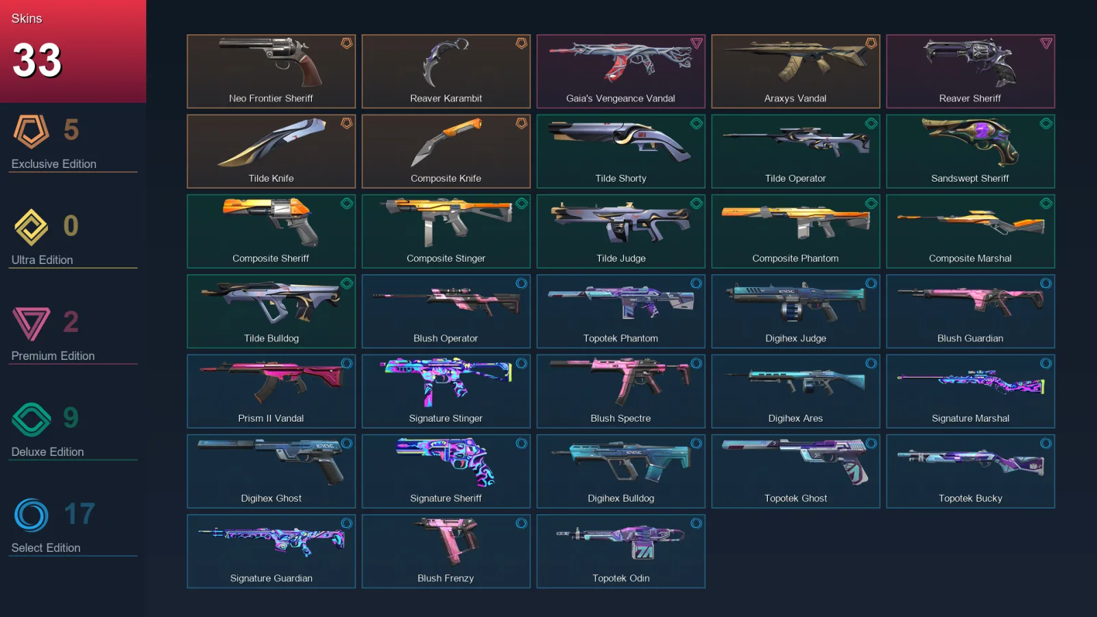 EU | Lv97 | Unranked | 33 Skin | 24 Agent | 44 Buddy — Valorant account
