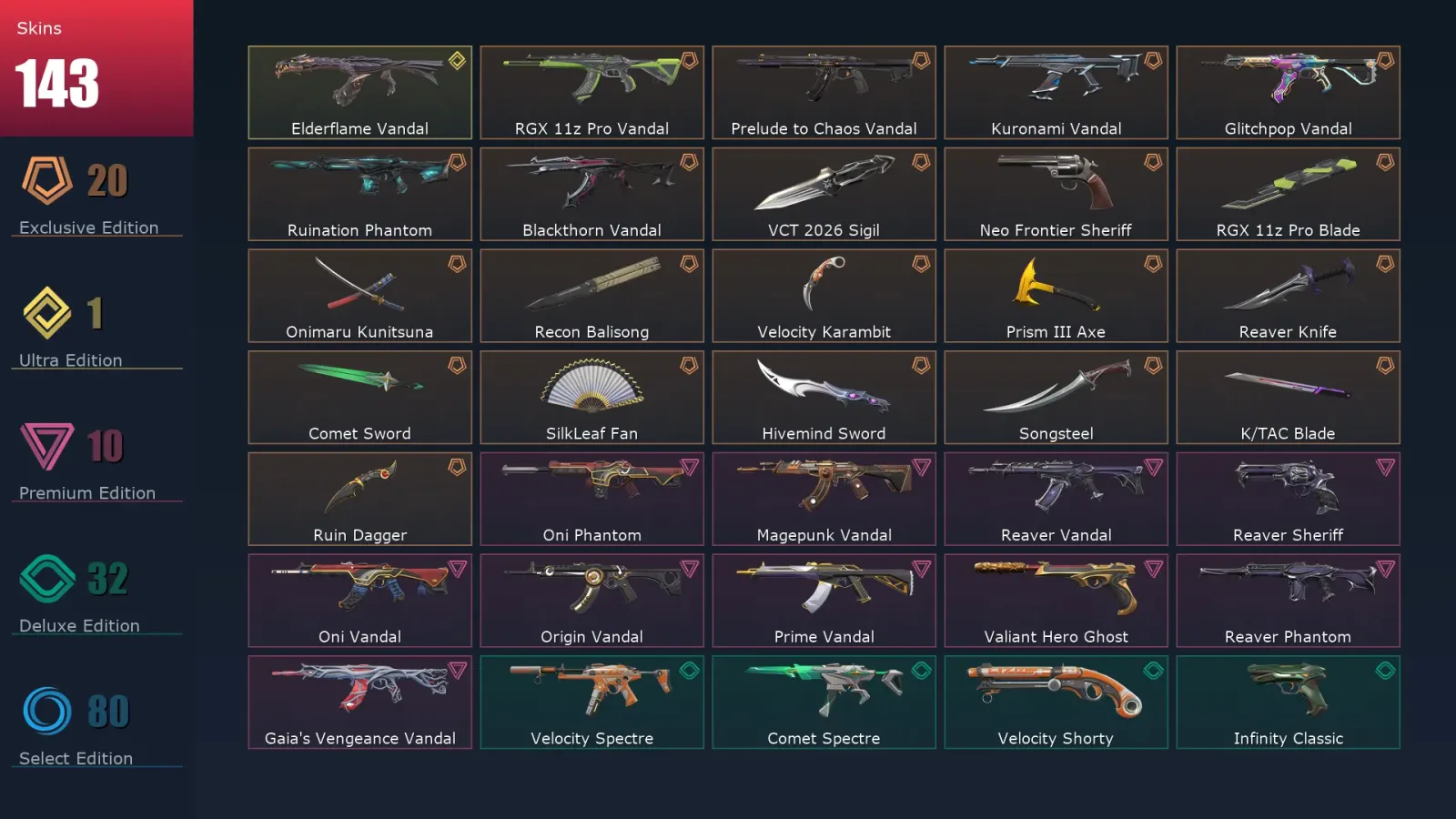 [Valorant] | EU | Level 344 | 29 Agents | 143 Skins