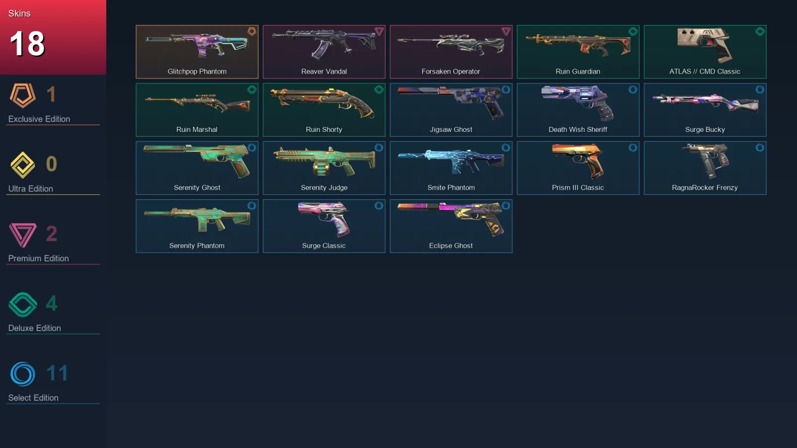 AP | Lv136 | Unranked | 18 Skin | 27 Agent | 73 Buddy