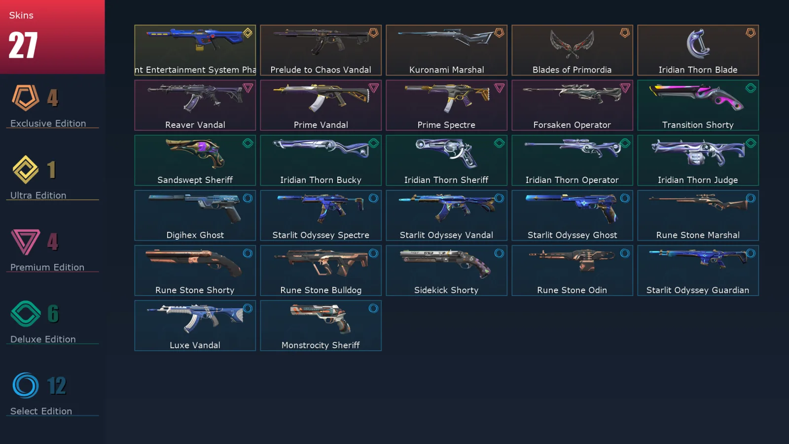 [Valorant] | EU | Level 255 | 27 Agents | 27 Skins