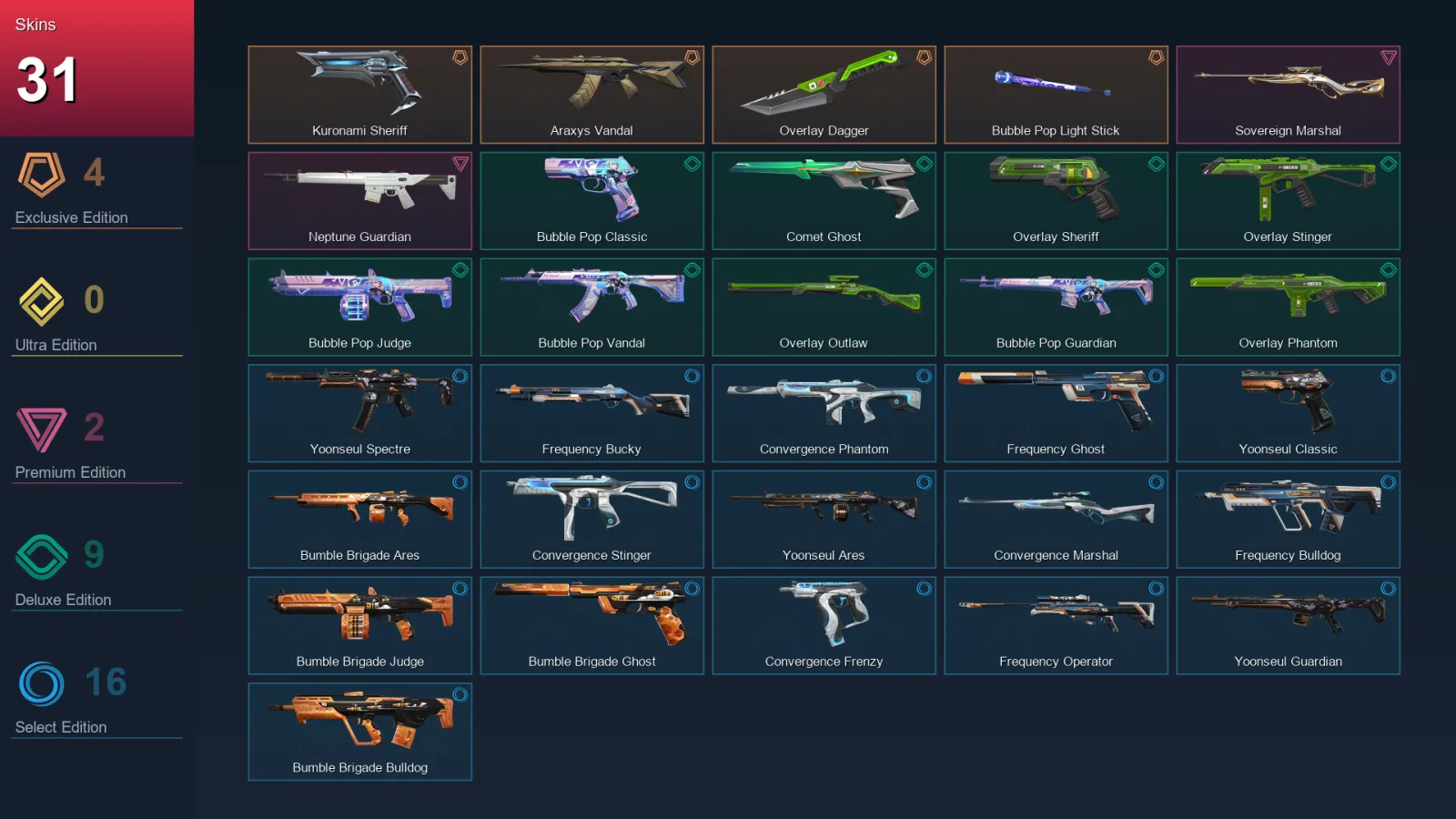 AP | Lv57 | Unranked | 31 Skin | 19 Agent | 32 Buddy