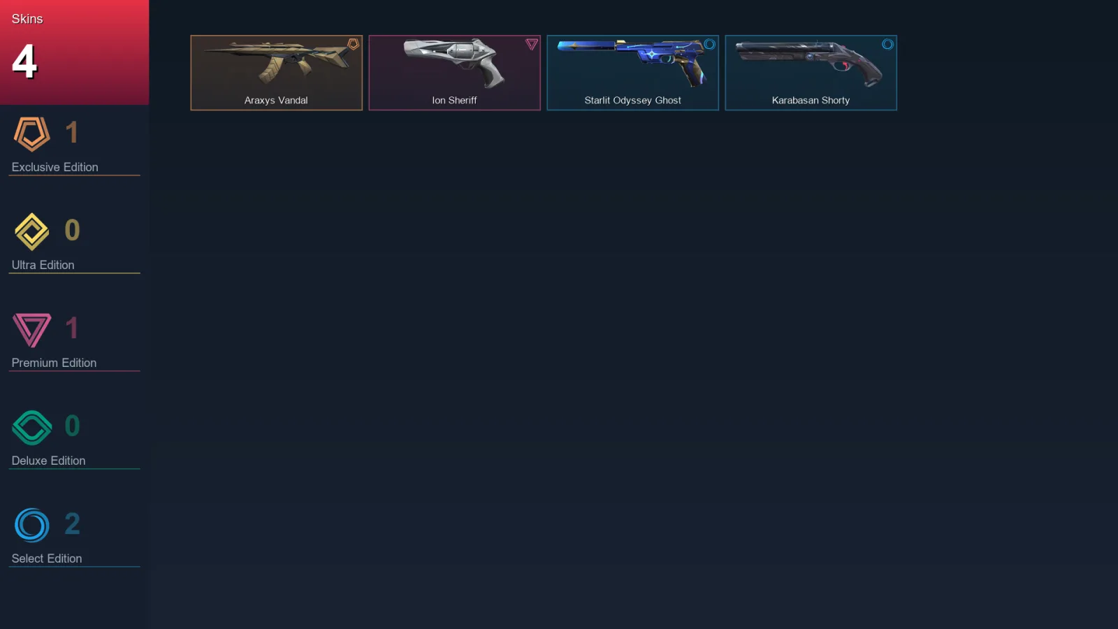 AP | Araxys Vandal | Ion Sheriff | Starlit Odyssey Ghost | Karabasan Shorty | 4 Skin | 24 Agent | 50 Buddy | Lv122
