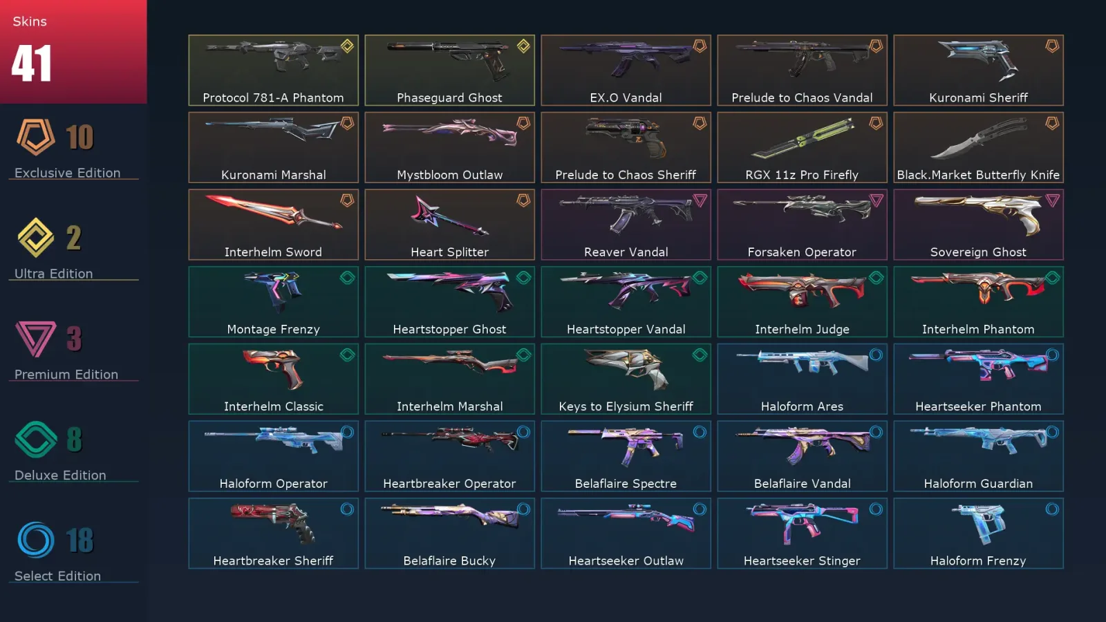 [Valorant] | EU | Level 82 | 24 Agents | 41 Skins