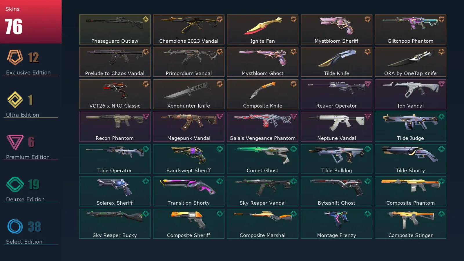 [Valorant] | EU | Level 406 | Diamond 1 | 29 Agents | 76 Skins