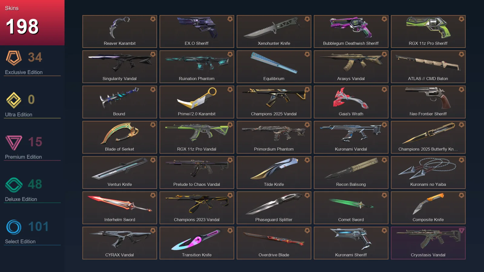EU | Reaver Karambit | EX.O Sheriff | Xenohunter Knife | Bubblegum Deathwish Sheriff | 198 Skin | 29 Agent | 162 Buddy | Lv235