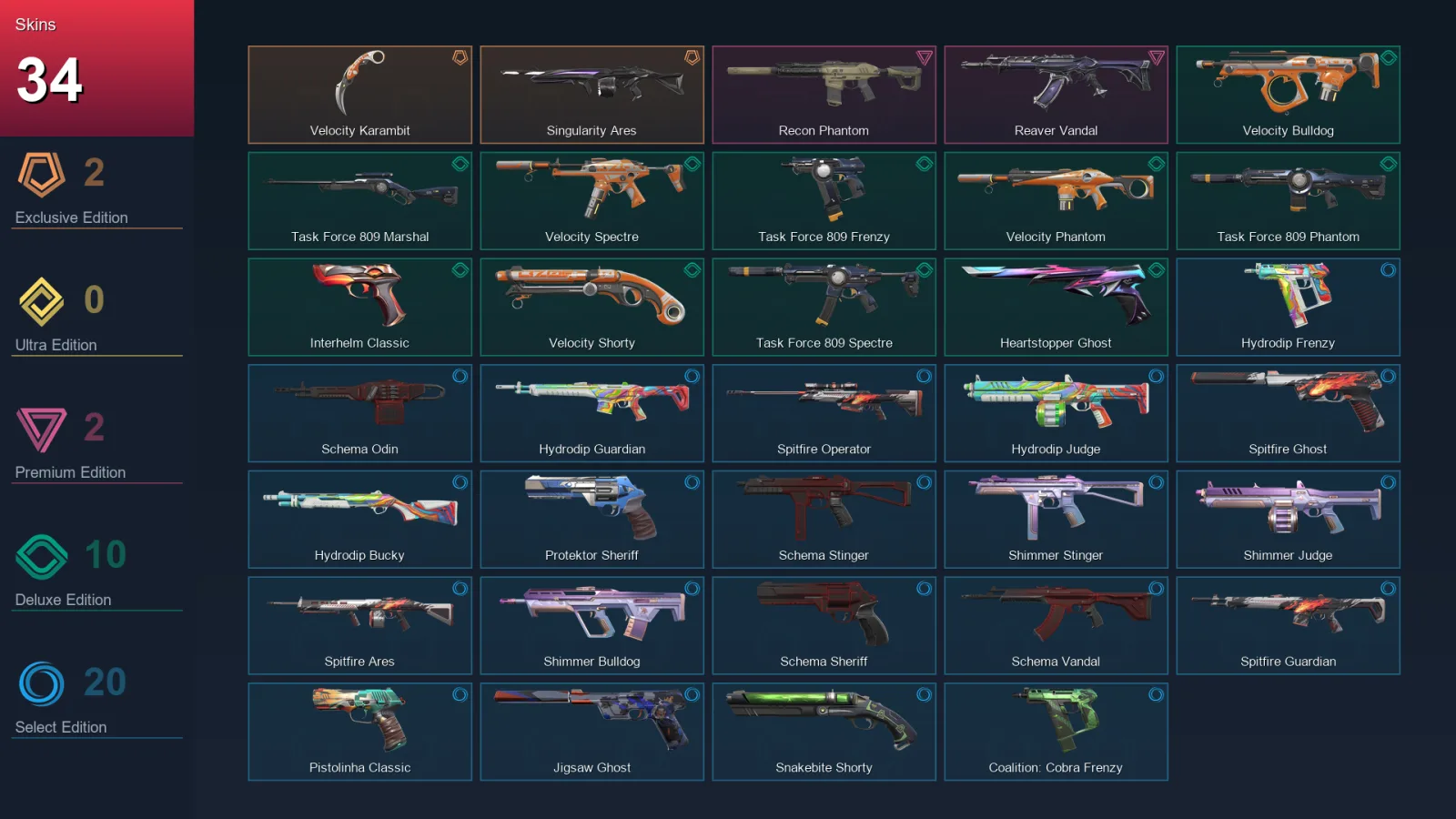AP | Lv171 | Unranked | 34 Skin | 29 Agent | 77 Buddy