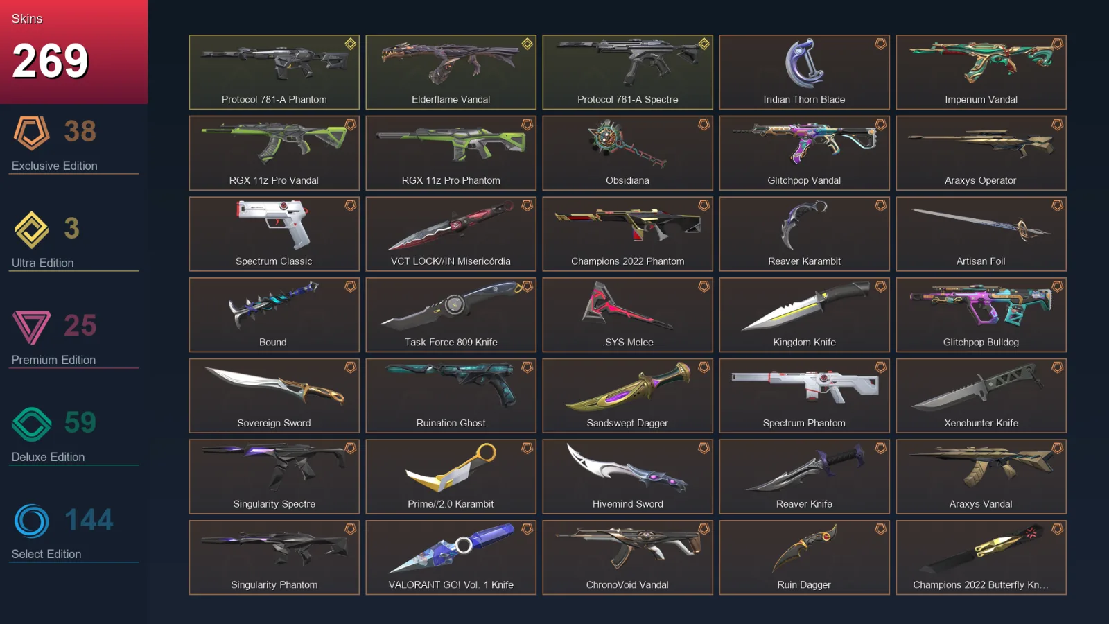 EU | Lv415 | Unranked | 269 Skin | 25 Agent | 216 Buddy