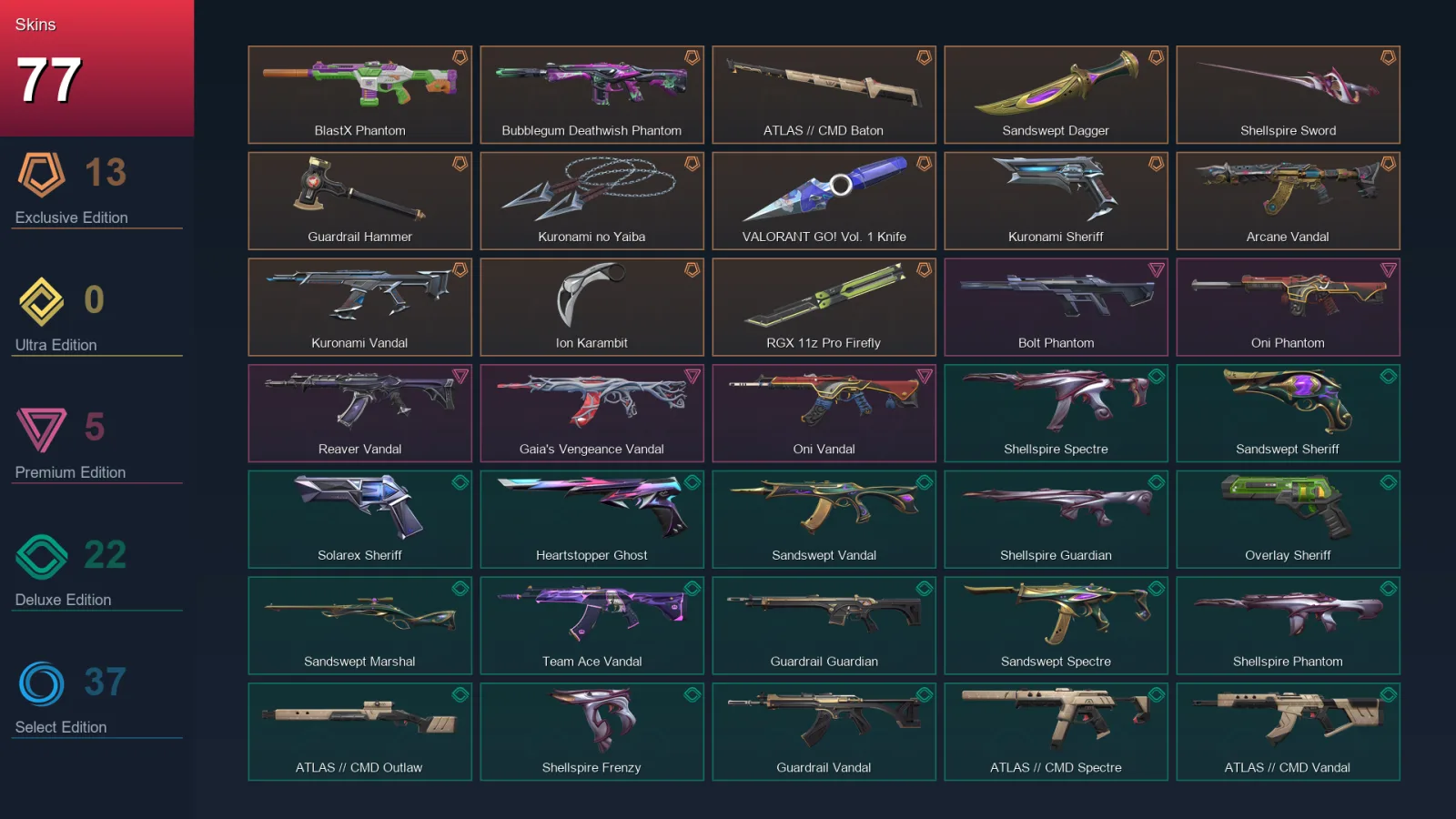 BR | Lv219 | Unranked | 77 Skin | 29 Agent | 102 Buddy