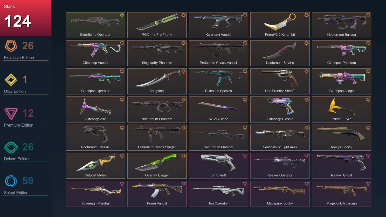 NA | Lv351 | Unranked | 124 Skin | 28 Agent | 146 Buddy