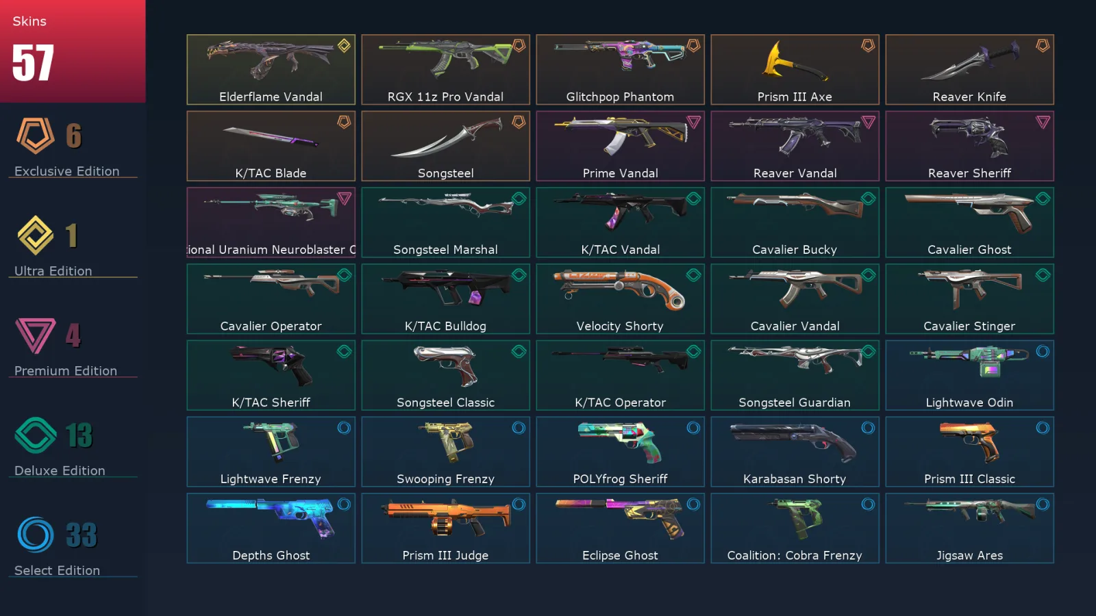 [Valorant] | EU | Level 158 | 25 Agents | 57 Skins