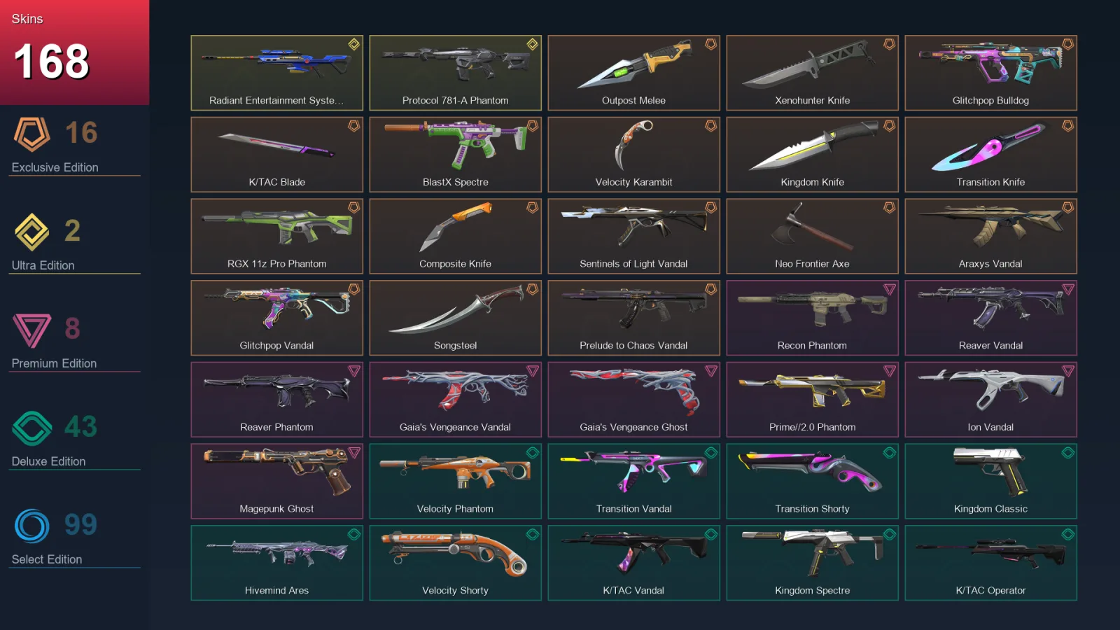 EU | Lv259 | Unranked | 168 Skin | 22 Agent | 163 Buddy