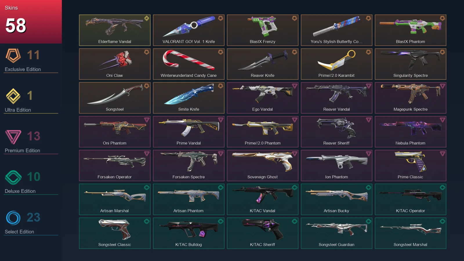 NA | Lv78 | Unranked | 58 Skin | 16 Agent | 36 Buddy