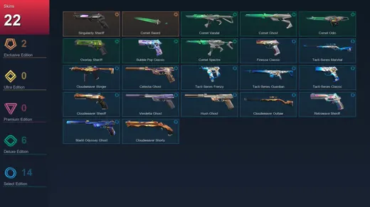 AP | Singularity Sheriff | Comet Sword | Comet Vandal | Comet Ghost | 22 Skin | 28 Agent | 83 Buddy | Lv211 — Valorant account