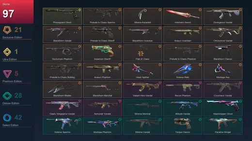 NA | Prelude to Chaos Spectre | Minima Karambit | Interhelm Sword | Divergence Vandal | 97 Skin | 25 Agent | 69 Buddy | Lv118 — Valorant account