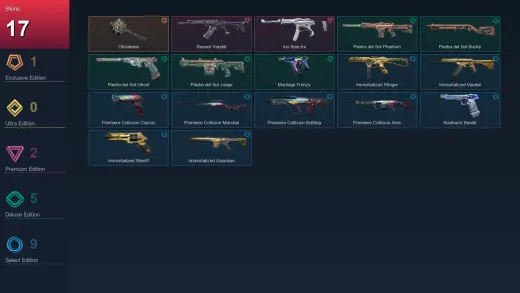 EU | Obsidiana | Reaver Vandal | Ion Spectre | Piedra del Sol Phantom | 17 Skin | 28 Agent | 33 Buddy | Lv82