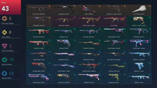 EU | Nocturnum Phantom | Singularity Ghost | Heart Splitter | Prelude to Chaos Sheriff | 43 Skin | 29 Agent | 52 Buddy | Lv83 — Valorant account