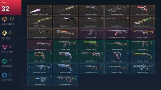 AP | Singularity Butterfly Knife | Recon Balisong | Singularity Sheriff | Kuronami no Yaiba | 32 Skin | 18 Agent | 47 Buddy | Silver III | Lv92 — Valorant account
