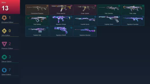 AP | ChronoVoid Phantom | Prime Spectre | Origin Vandal | Tilde Operator | 13 Skin | 9 Agent | 12 Buddy | Lv26