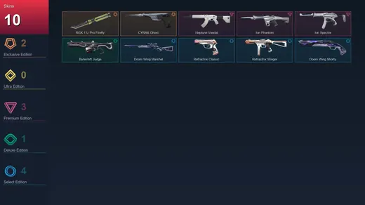 EU | RGX 11z Pro Firefly | CYRAX Ghost | Neptune Vandal | Ion Phantom | 10 Skin | 18 Agent | 19 Buddy | Lv44
