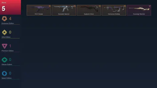 AP | EX.O Vandal | Kuronami Spectre | Ayakashi Ghost | Nocturnum Bulldog | 5 Skin | 10 Agent | 6 Buddy | Lv25 — Valorant account
