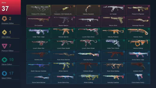 NA | Champions 2022 Butterfly Knife | Velocity Karambit | Protocol 781-A Bulldog | Ion Vandal | 37 Skin | 21 Agent | 38 Buddy | Lv50