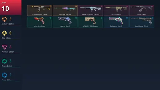 AP | Champions 2025 Vandal | Glitchpop Operator | Radiant Crisis 001 Phantom | Recon Phantom | 10 Skin | 28 Agent | 92 Buddy | Lv183 — Valorant account