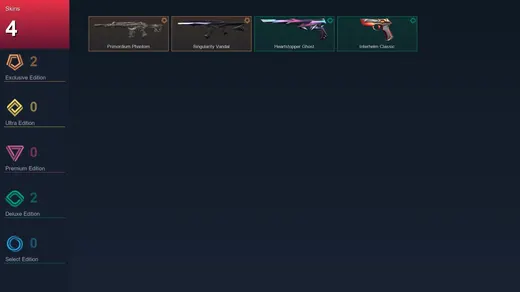 EU | Primordium Phantom | Singularity Vandal | Heartstopper Ghost | Interhelm Classic | 4 Skin | 22 Agent | 21 Buddy | Lv70 — Valorant account