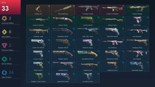 AP | Genesis Arc | Recon Balisong | Forsaken Vandal | Prime//2.0 Phantom | 33 Skin | 27 Agent | 99 Buddy | Lv255 — Valorant account