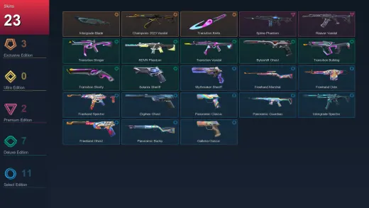 EU | Intergrade Blade | Champions 2023 Vandal | Transition Knife | Spline Phantom | 23 Skin | 27 Agent | 46 Buddy | Lv152