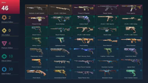 AP | Sentinels of Light Operator | ATLAS // CMD Baton | Prime//2.0 Phantom | Reaver Vandal | 46 Skin | 28 Agent | 106 Buddy | Lv267