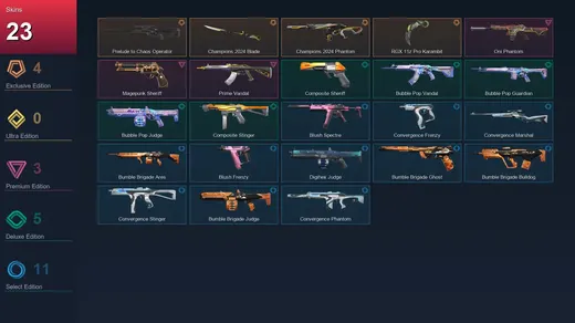 EU | Prelude to Chaos Operator | Champions 2024 Blade | Champions 2024 Phantom | RGX 11z Pro Karambit | 23 Skin | 17 Agent | 25 Buddy | Lv42 — Valorant account