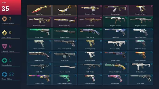 EU | Ignite Fan | Prime//2.0 Karambit | Prime//2.0 Odin | Prime Vandal | 35 Skin | 24 Agent | 93 Buddy | Lv177