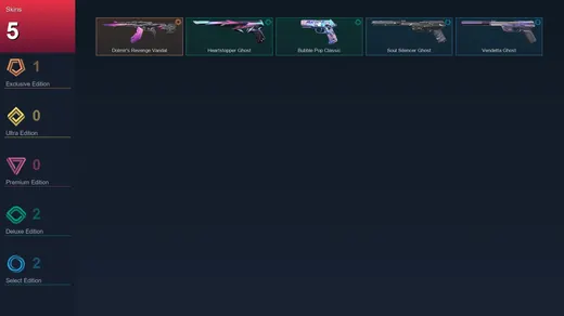 AP | Dolmir's Revenge Vandal | Heartstopper Ghost | Bubble Pop Classic | Soul Silencer Ghost | 5 Skin | 18 Agent | 67 Buddy | Lv148