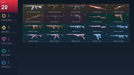 AP | Champions 2025 Vandal | Kuronami Vandal | Interhelm Sword | XERØFANG Knife | 20 Skin | 23 Agent | 40 Buddy | Lv66 — Valorant account