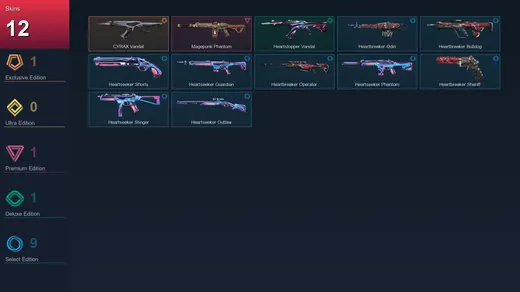 AP | CYRAX Vandal | Magepunk Phantom | Heartstopper Vandal | Heartbreaker Odin | 12 Skin | 11 Agent | 10 Buddy | Lv29