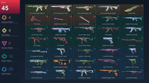 NA | Striker Knife | .SYS Melee | Bubble Pop Light Stick | Evori's Spellcaster | 45 Skin | 25 Agent | 61 Buddy | Lv118 — Valorant account