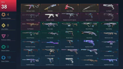 EU | Glitchpop Vandal | Tilde Knife | Gaia's Wrath | Black.Market Butterfly Knife | 38 Skin | 27 Agent | 72 Buddy | Diamond II | Lv121